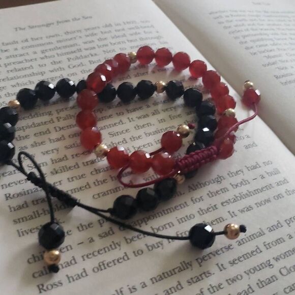 No Brand Jewelry - ‎Two Red and Black Adjustable Ankle Bracelets